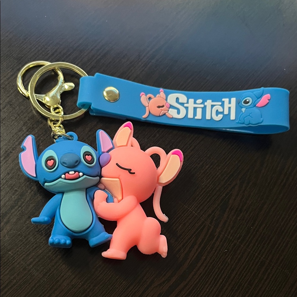 Stitch and Angel Keychain Set - Blue and Pink